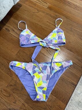 Purple Geometric Two-Piece Swim Set